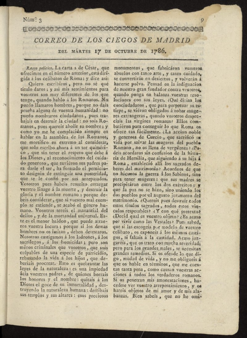 Correo de los Ciegos de Madrid del 17 de octubre de 1786, n 3
