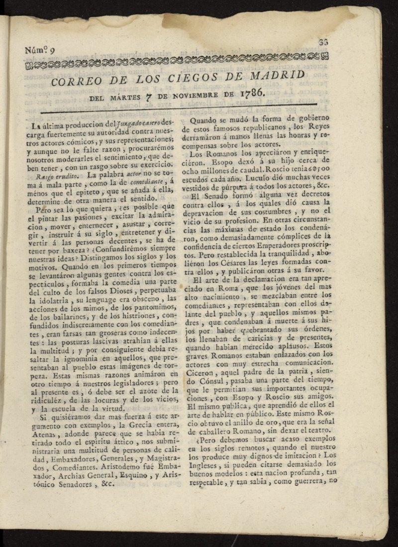 Correo de los Ciegos de Madrid del 3 de octubre [sic] de 1786, n 8
