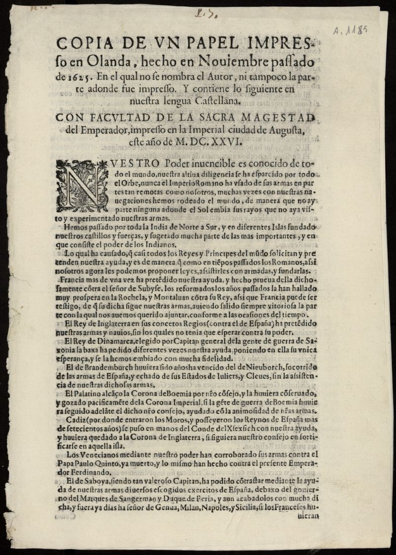 Copia de un papel impresso en Olanda