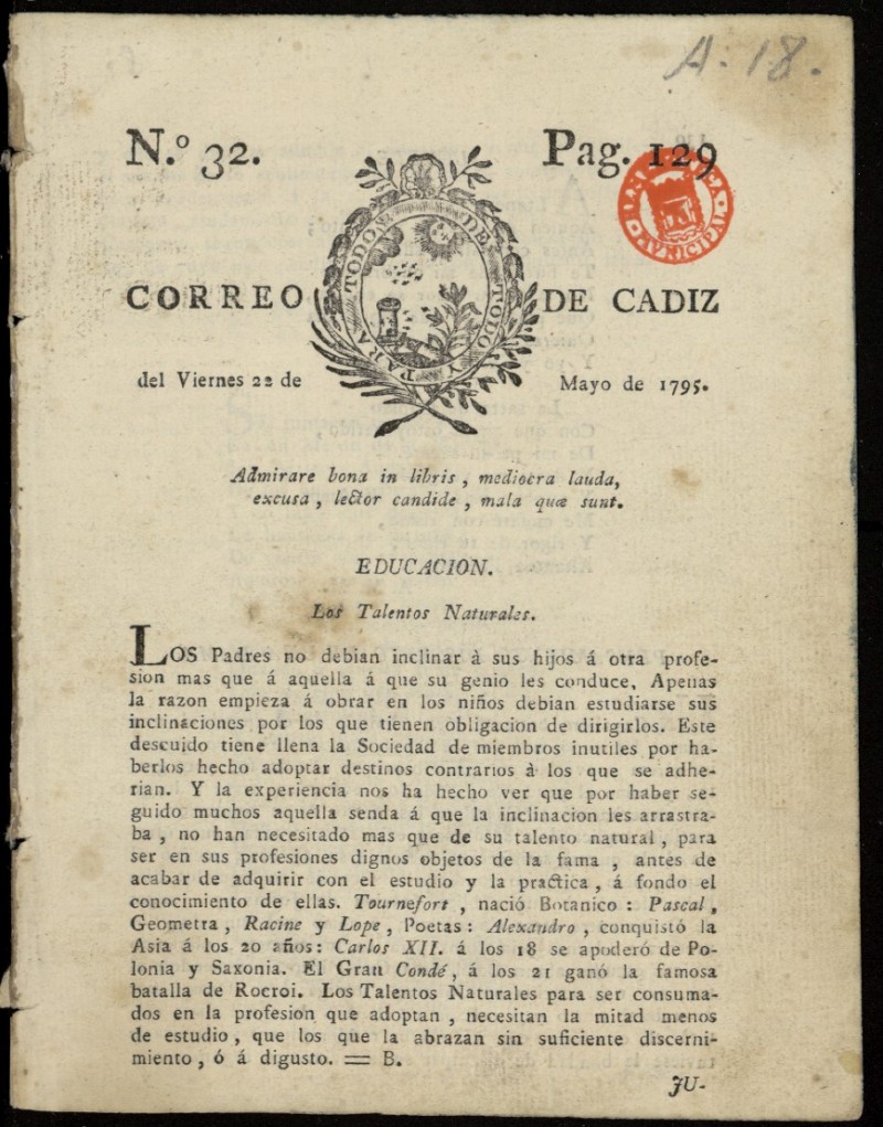 Correo de Cdiz del 22 de mayo de 1795, n 32
