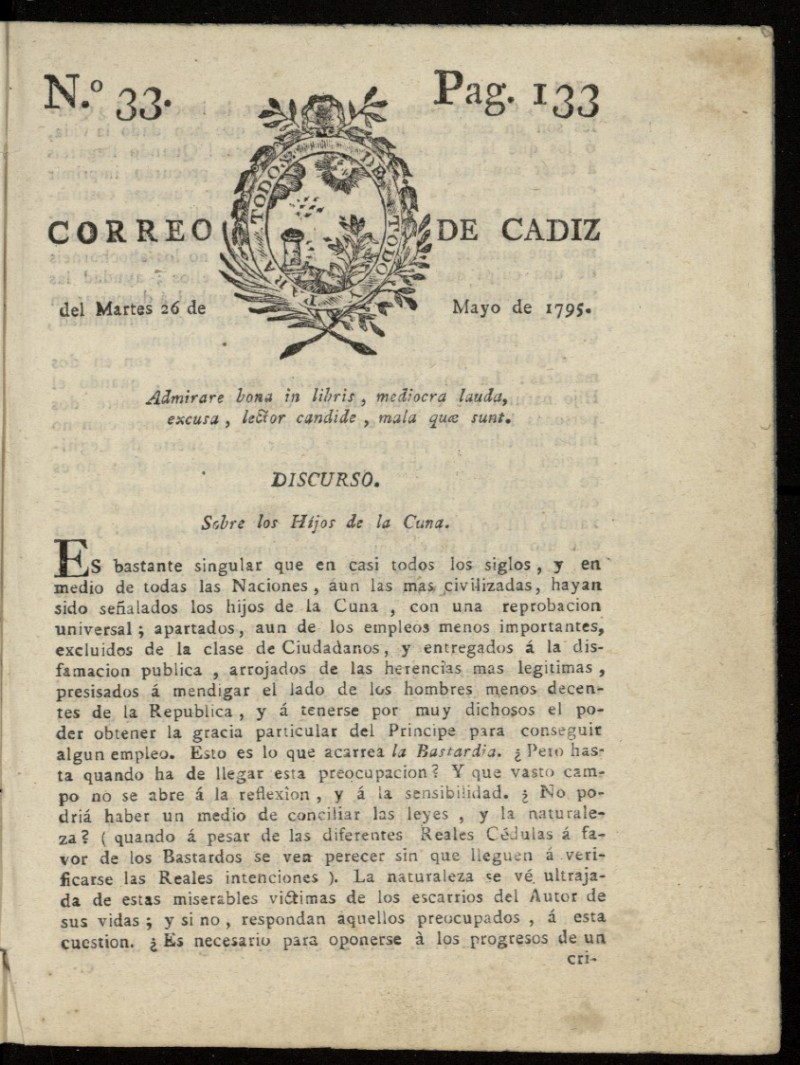 Correo de Cdiz del 26 de mayo de 1795, n 33