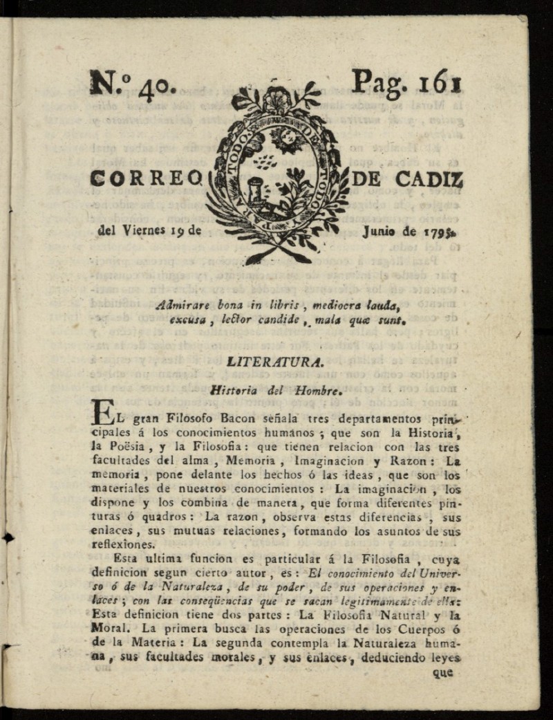 Correo de Cdiz del 19 de junio de 1795, n 40