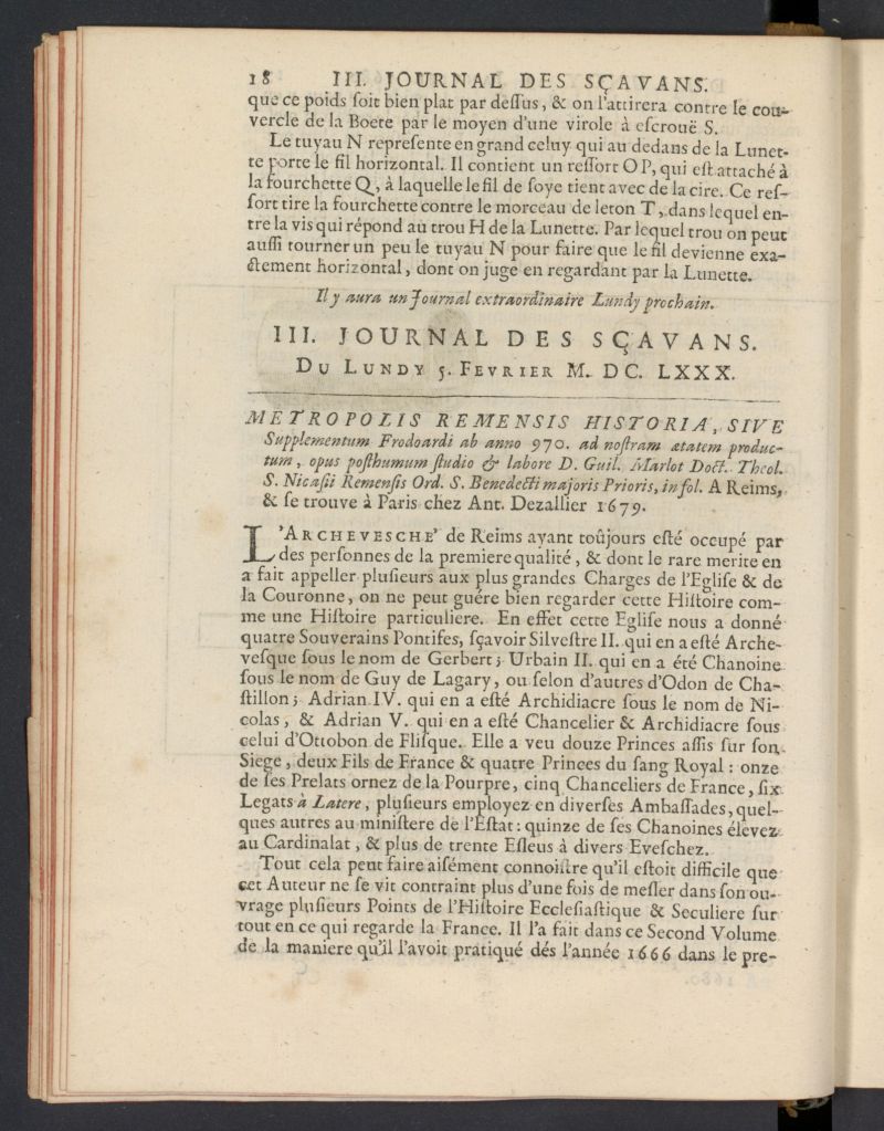 Le Journal des Savans pour lanne del 5 de febrero de 1680, n 3