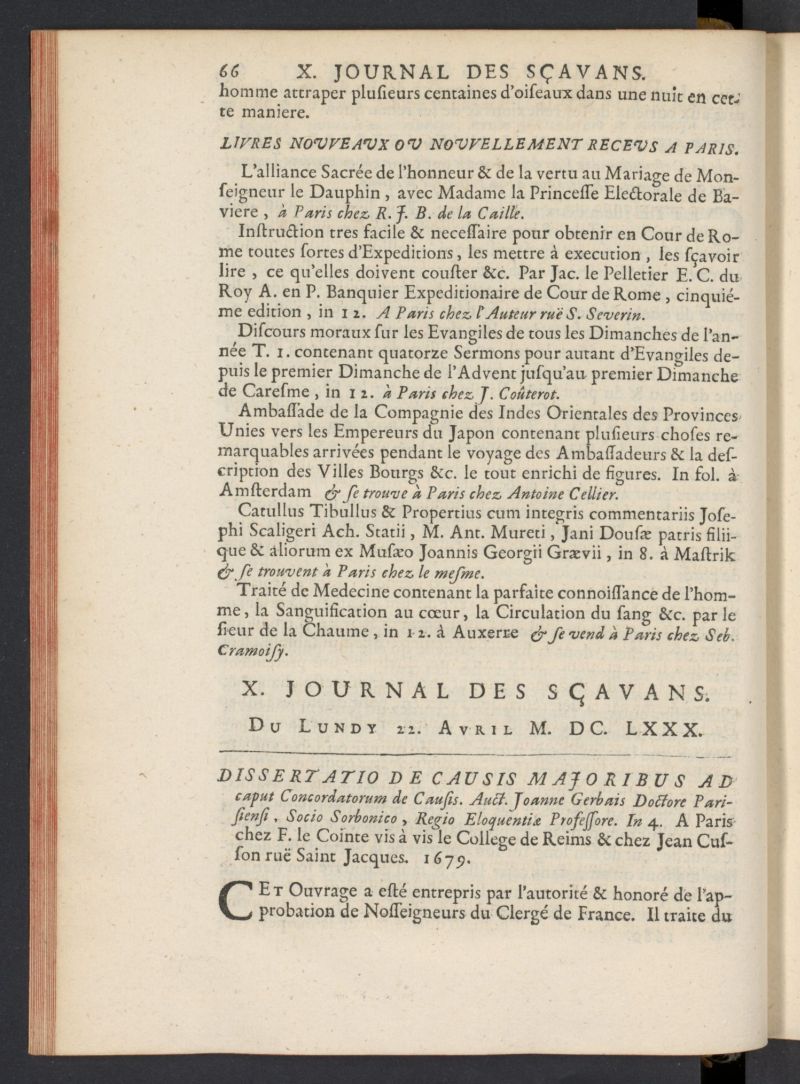Le Journal des Savans pour lanne del 22 de abril de 1680, n 10