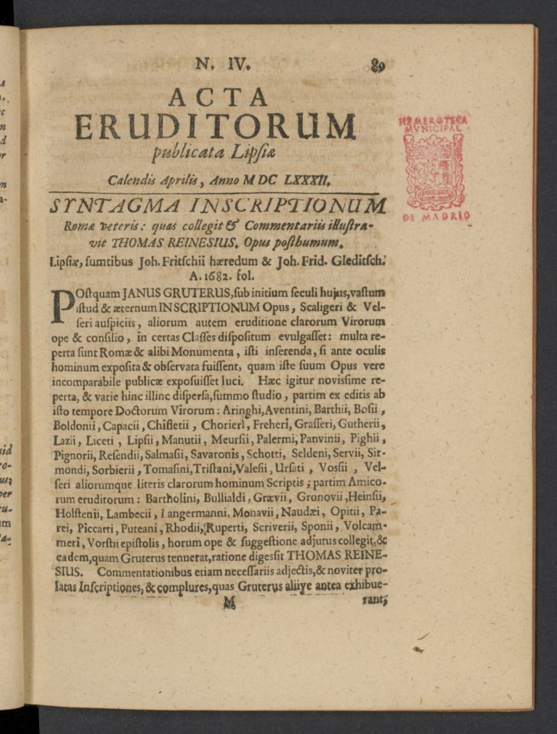 Acta Eruditorum de abril de 1682, n 4