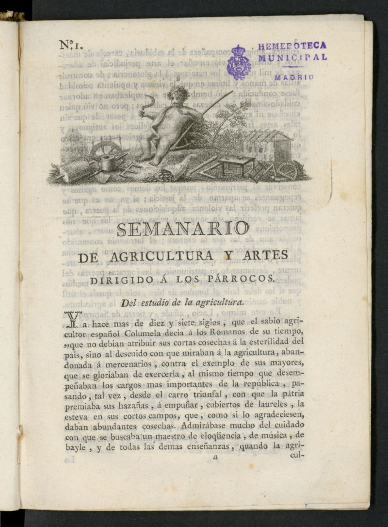 Semanario de Agricultura y Artes dirigido a los prrocos de 1797, n 1