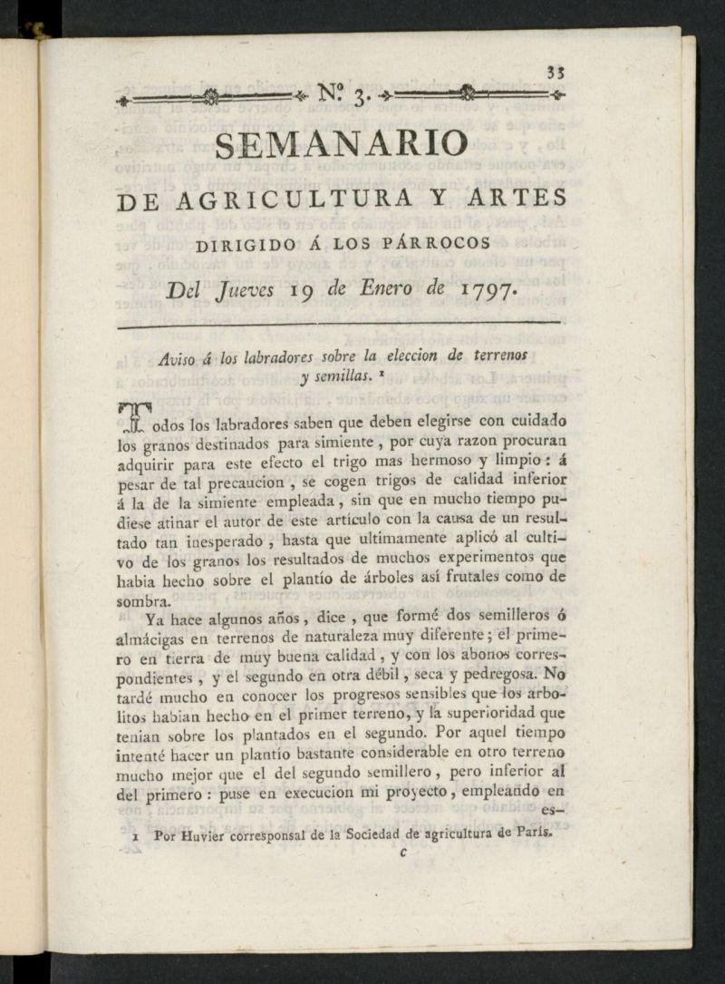 Semanario de Agricultura y Artes dirigido a los prrocos del 19 de enero de 1797, n 3