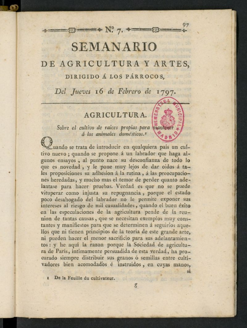 Semanario de Agricultura y Artes dirigido a los prrocos del 16 de febrero de 1797, n 7