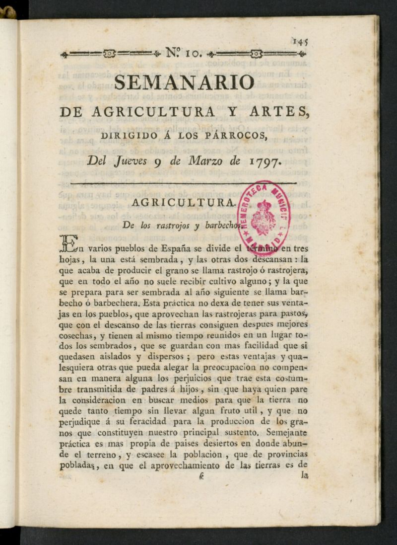 Semanario de Agricultura y Artes dirigido a los prrocos del 9 de marzo de 1797, n 10
