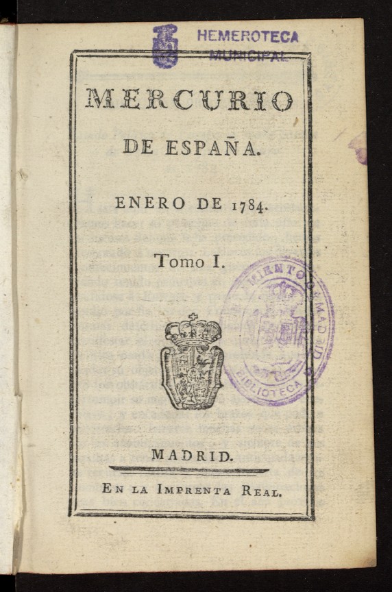 Mercurio de Espaa de enero de 1784