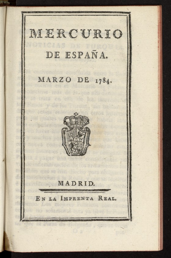 Mercurio de Espaa de marzo de 1784
