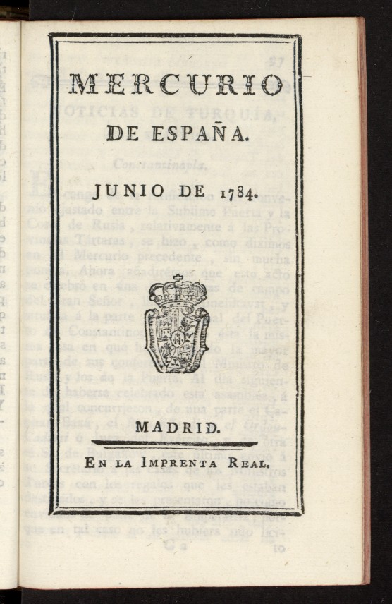 Mercurio de Espaa de junio de 1784