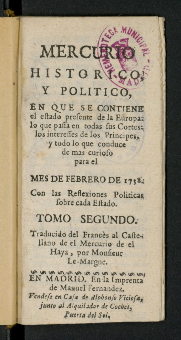 Mercurio Histrico y Poltico de febrero de 1738