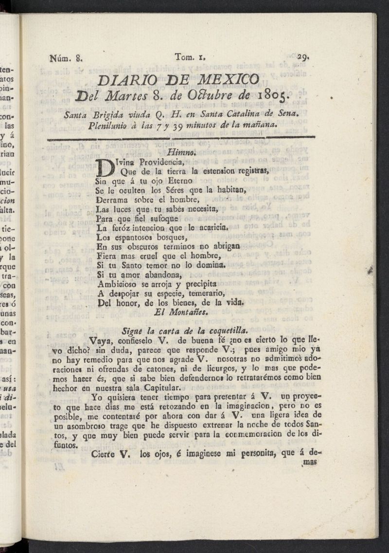 Diario de Mxico del 8 de octubre de 1805, n 8