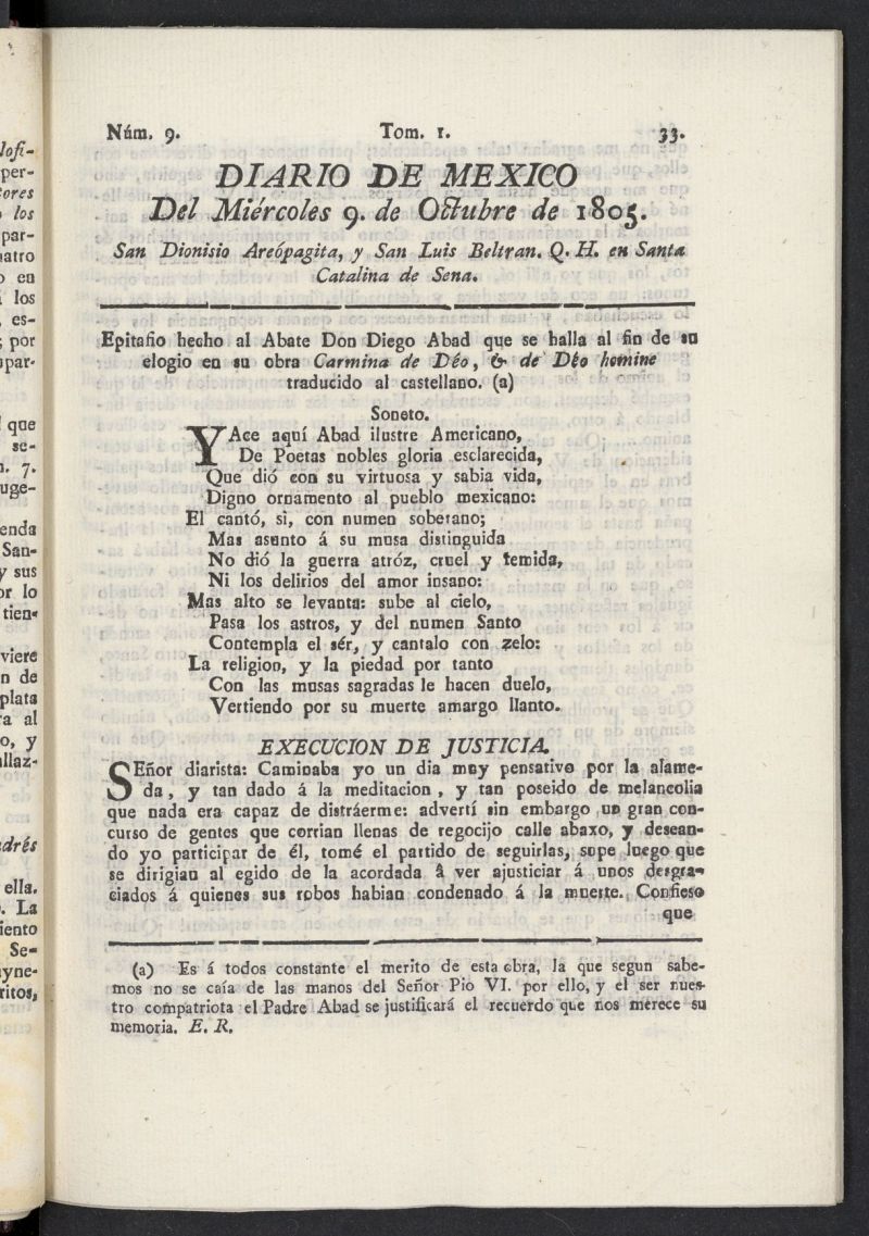 Diario de Mxico del 9 de octubre de 1805, n 9