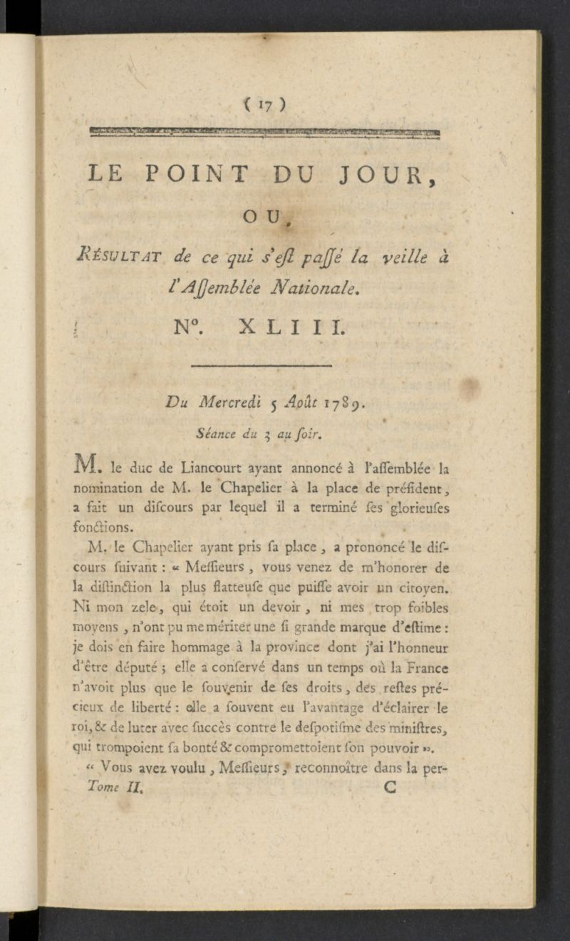 Point du Jour del 5 de agosto de 1789, n 43