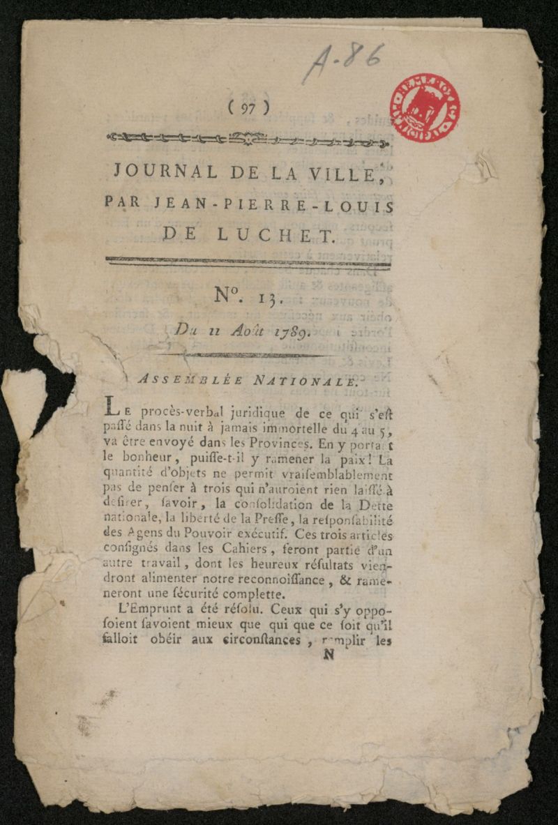 Journal de la Ville del 22 de agosto de 1789, n 13