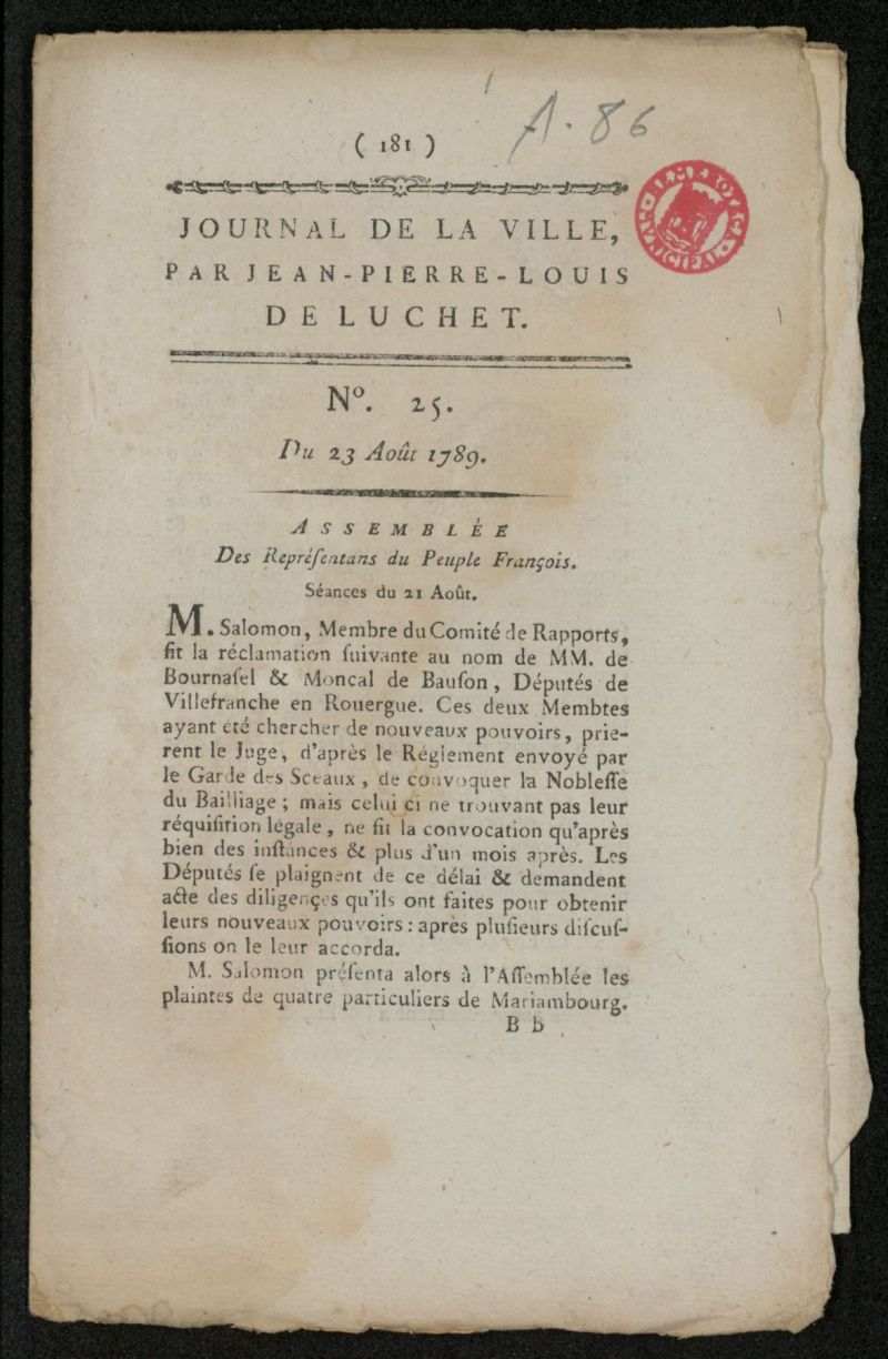 Journal de la Ville del 23 de agosto de 1789, n 25