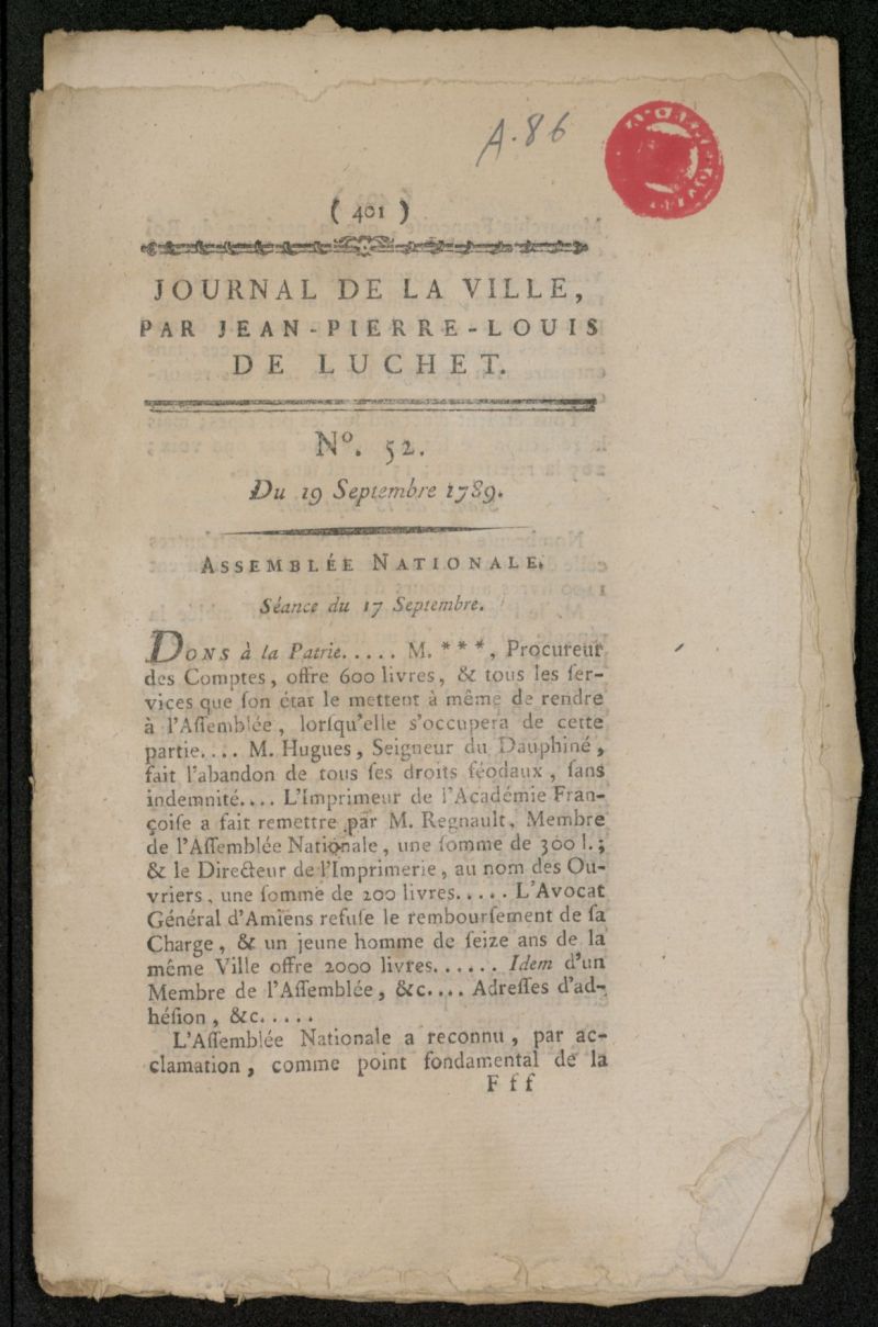 Journal de la Ville del 19 de septiembre de 1789, n 52