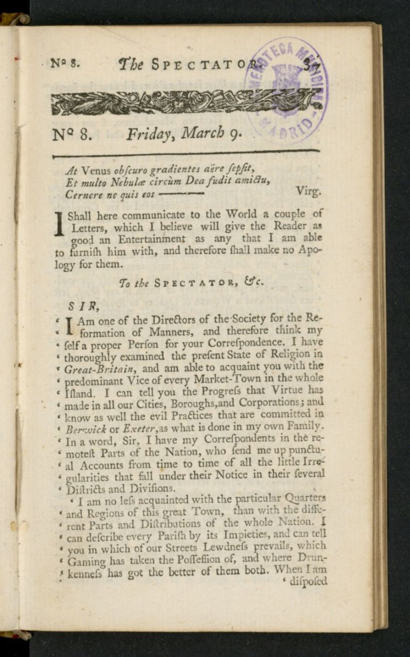 The Spectator del 9 de marzo de 1711, n 8