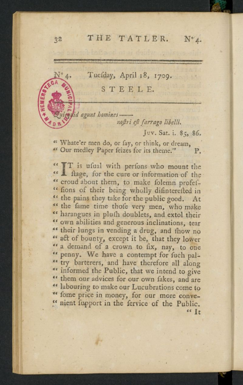 The Tatler del 18 de abril de 1709, n 4