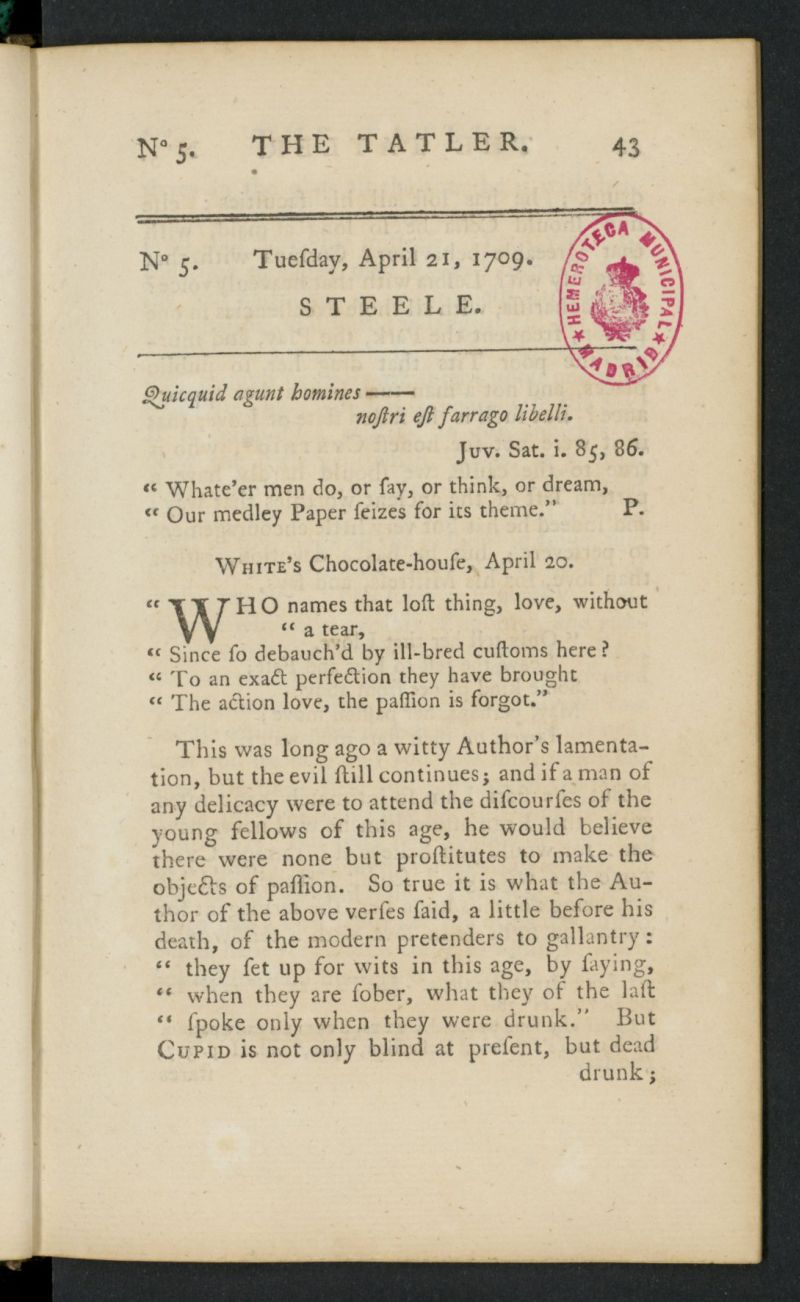 The Tatler del 21 de abril de 1709, n 5