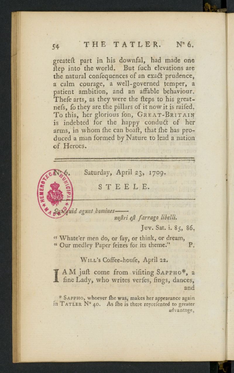 The Tatler del 23 de abril de 1709, n 6
