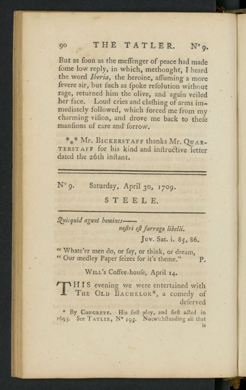 The Tatler del 30 de abril de 1709, n 9