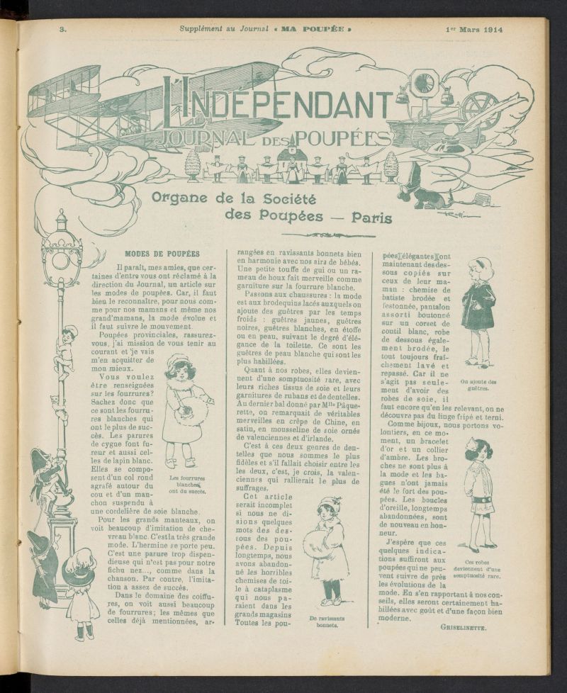 Ma Poupe: journal des ouvrages des petites filles del 1 de marzo de 1914, suplemento al n 87