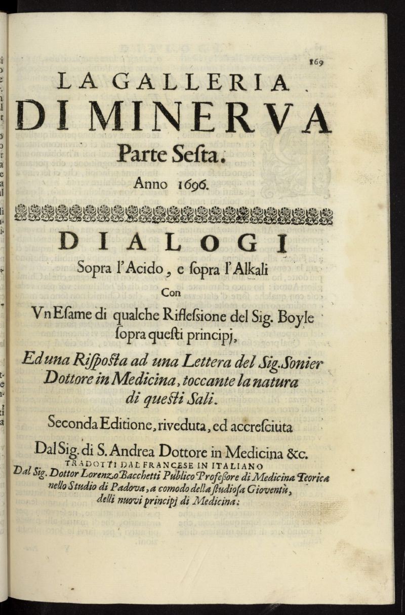 La Galleria di Minerva o Vero Notizie Universali de 1696-97 tomo I, n 6
