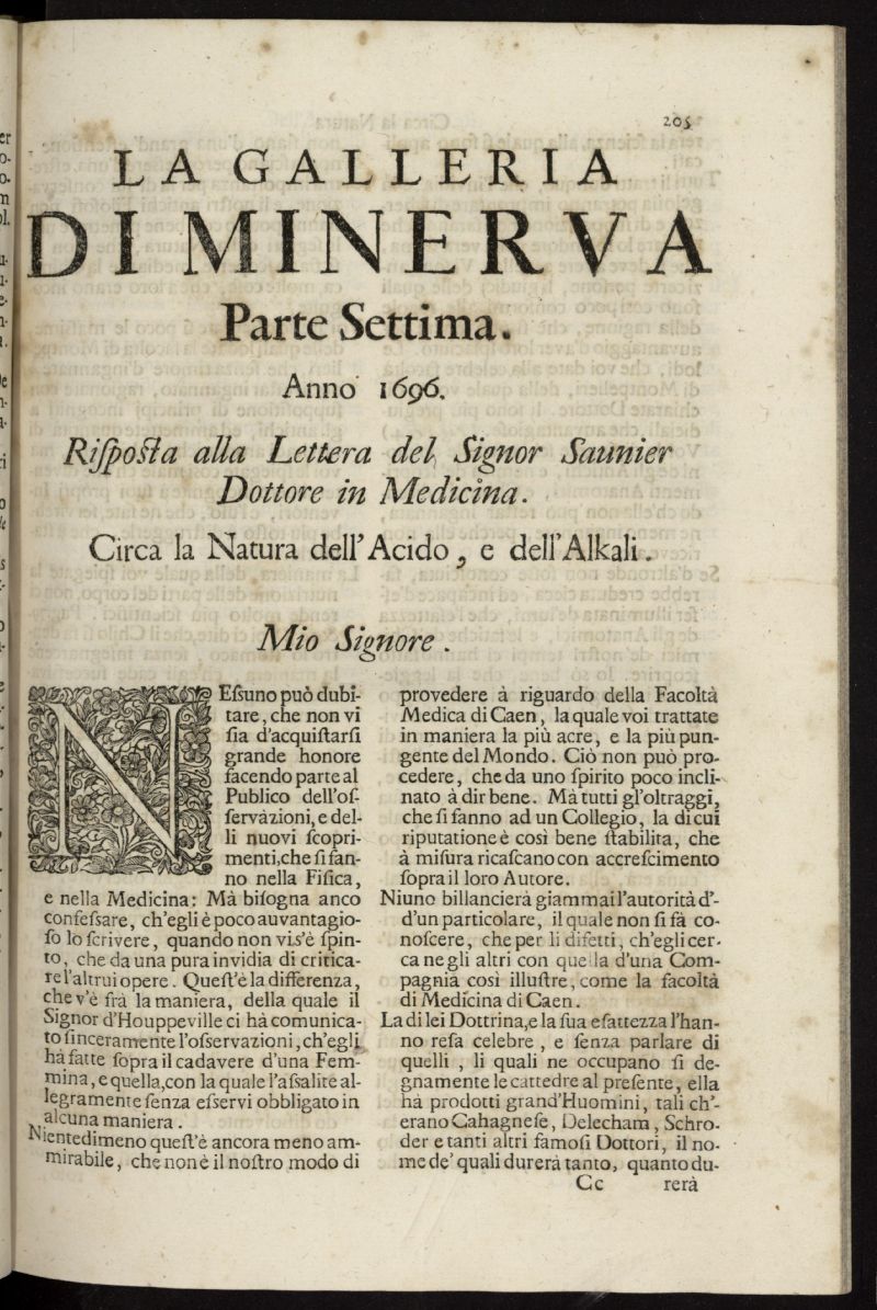 La Galleria di Minerva o Vero Notizie Universali de 1696-97 tomo I, n 7