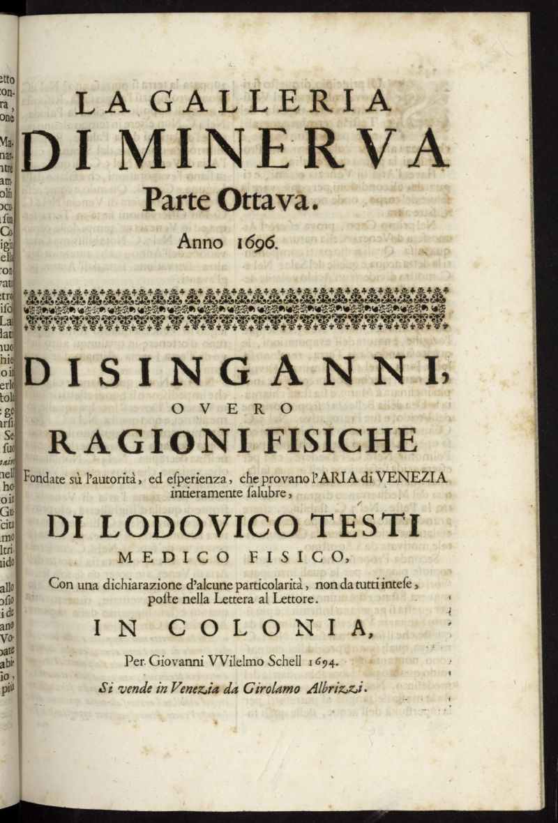 La Galleria di Minerva o Vero Notizie Universali de 1696-97 tomo I, n 8