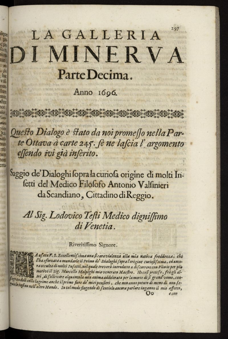 La Galleria di Minerva o Vero Notizie Universali de 1696-97 tomo I, n 10