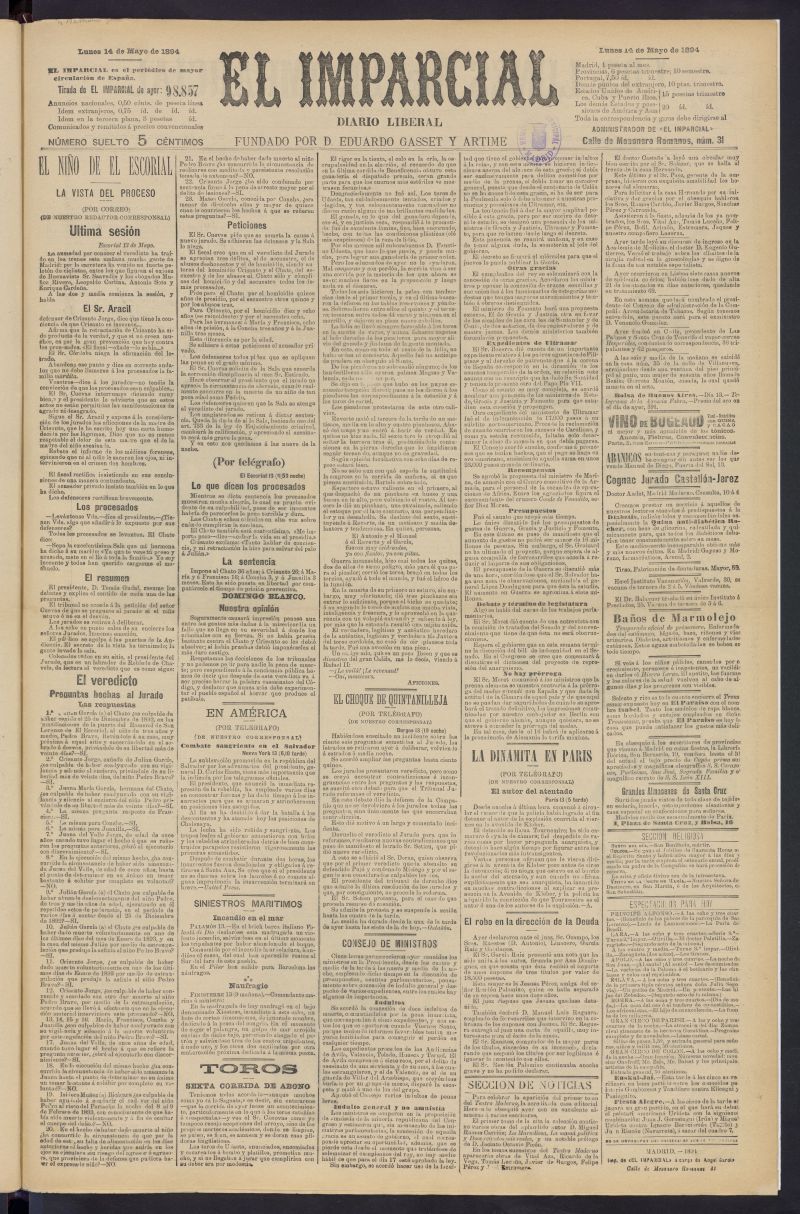 Los Lunes del Imparcial del 14 de mayo de 1894, nº 9698