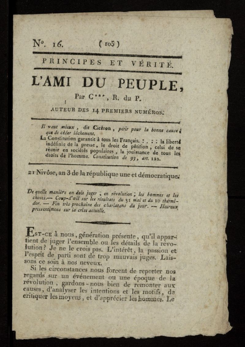 L Ami du Peuple del 10 de enero de 1795, n 16
