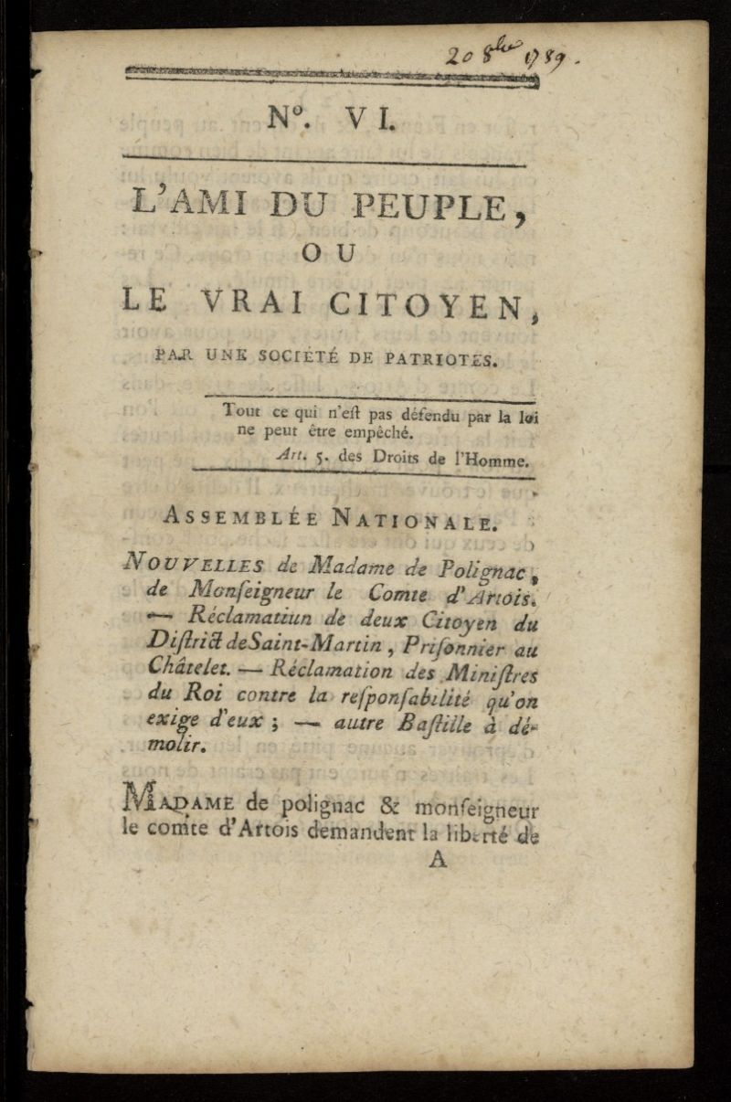 LAmi du Peuple ou le Vrai Citoyen de 1789, n 6