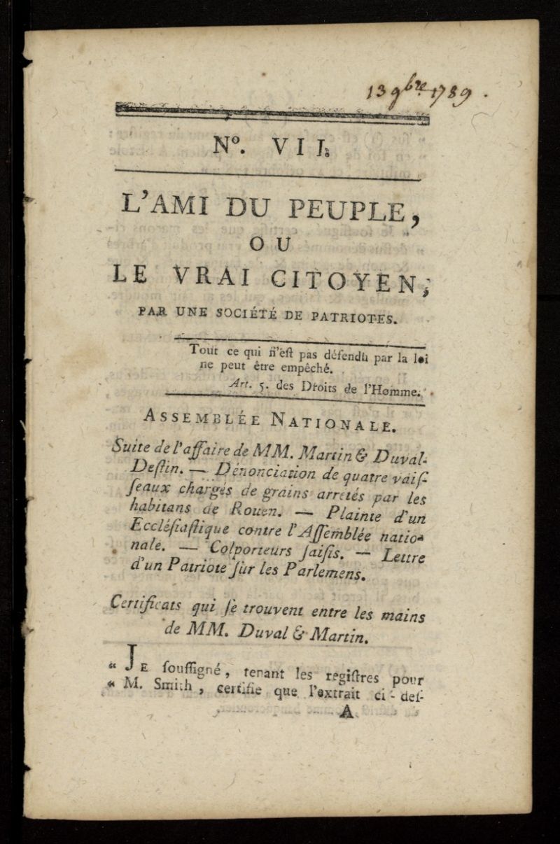 LAmi du Peuple ou le Vrai Citoyen de 1789, n 7