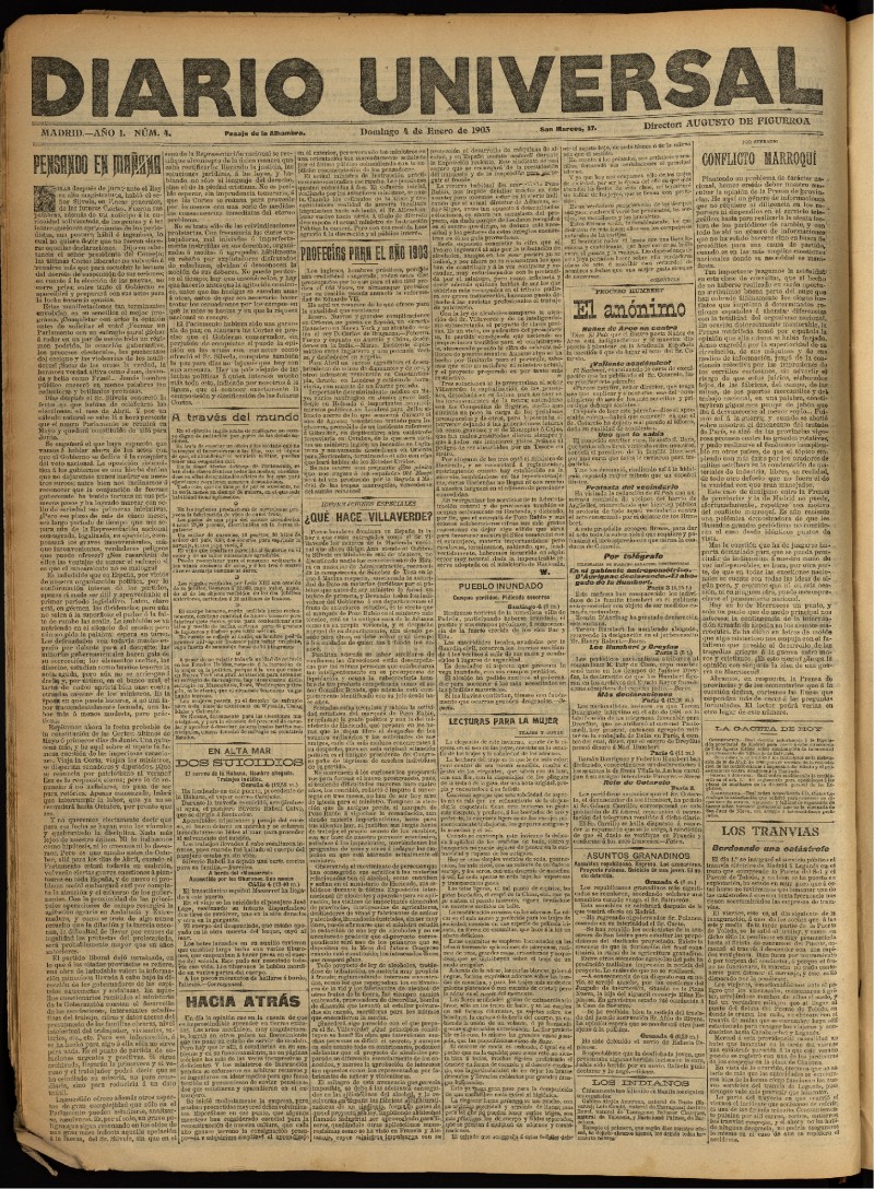 Diario Universal del 4 de enero de 1903, edición de noche