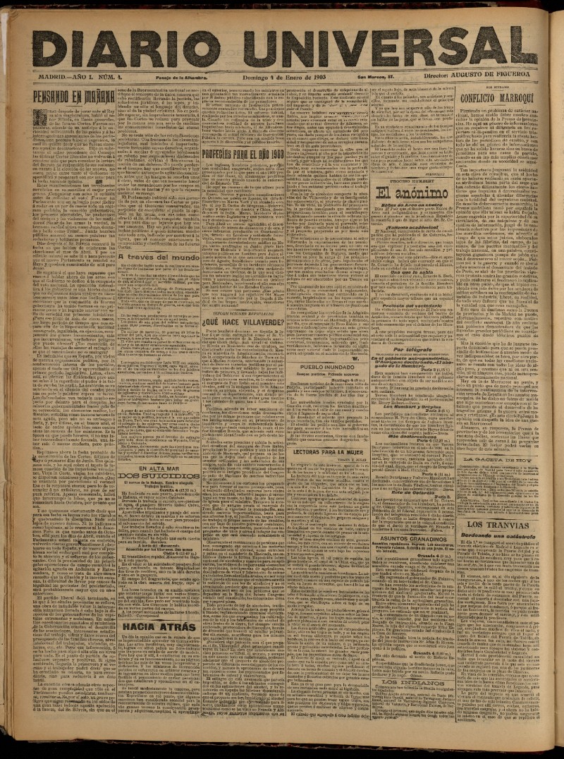 Diario Universal del 4 de enero de 1903, edición de tarde