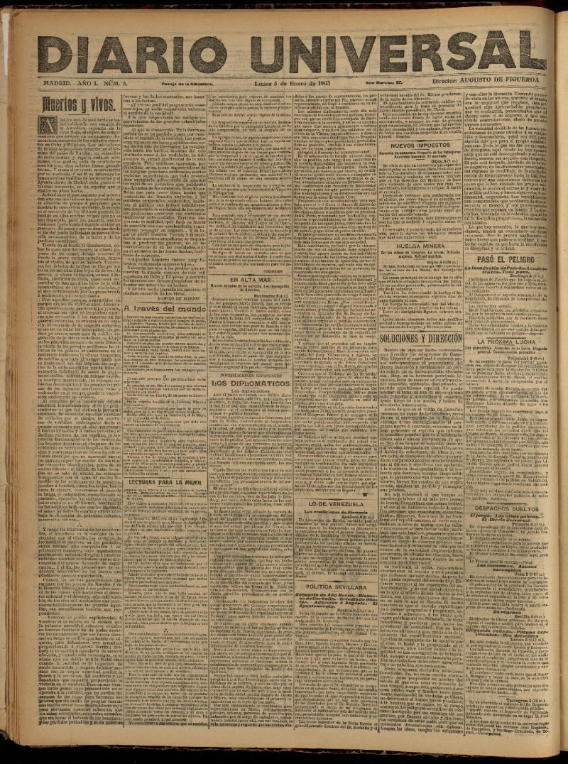 Diario Universal del 5 de enero de 1903, edición de tarde