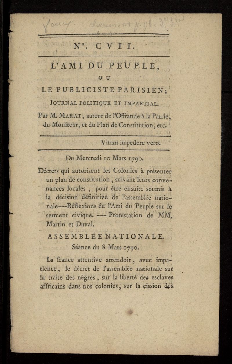 LAmi du Peuple ou Le Publiciste Parisien Politique... del 10 de marzo de 1790, n 107