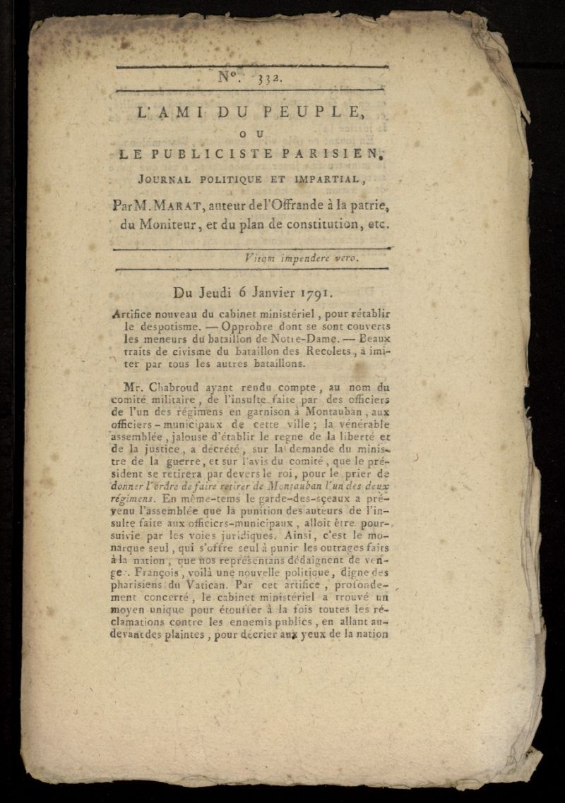 LAmi du Peuple ou Le Publiciste Parisien, journal politique et impartial del 6 de enero de 1791, n 332