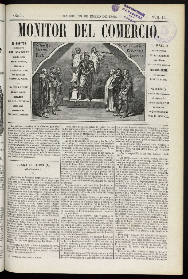 Monitor del Comercio del 23 de enero de 1862, n 10