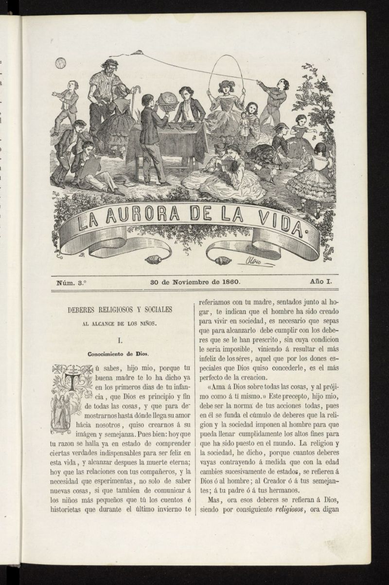 La Aurora de la Vida: nico peridico ilustrado dedicado a nios de ambos sexos del 30 de noviembre de 1860, n 3