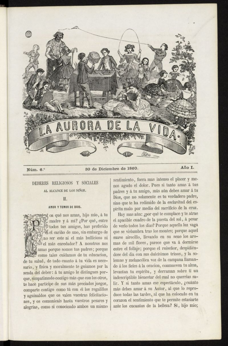 La Aurora de la Vida: nico peridico ilustrado dedicado a nios de ambos sexos del 30 de diciembre de 1860, n 6