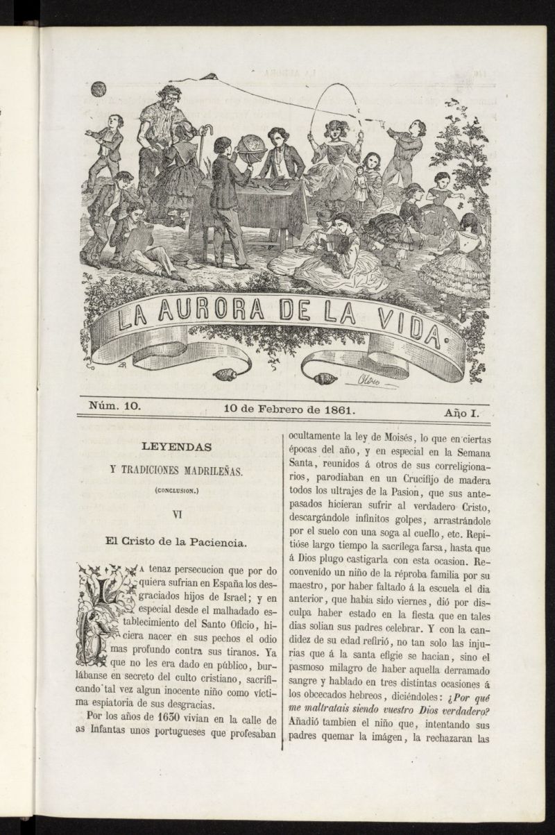 La Aurora de la Vida: nico peridico ilustrado dedicado a nios de ambos sexos del 10 de febrero de 1861, n 10