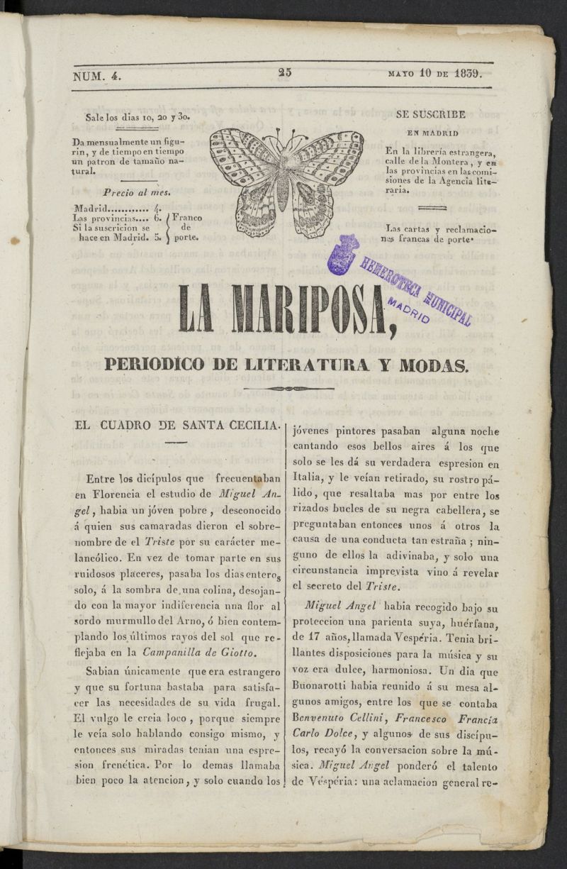 La Mariposa: peridico de literatura y modas del 10 de mayo de 1839, n 4