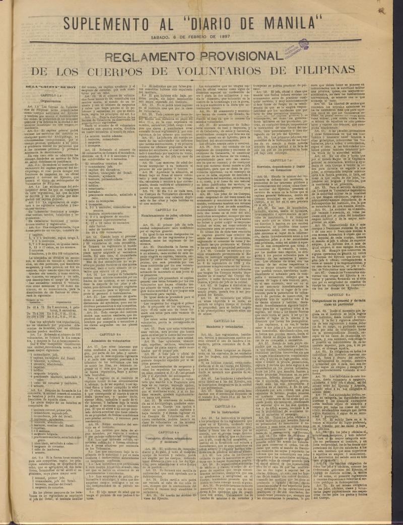 Diario de Manila del 6 de febrero de 1897. Suplemento