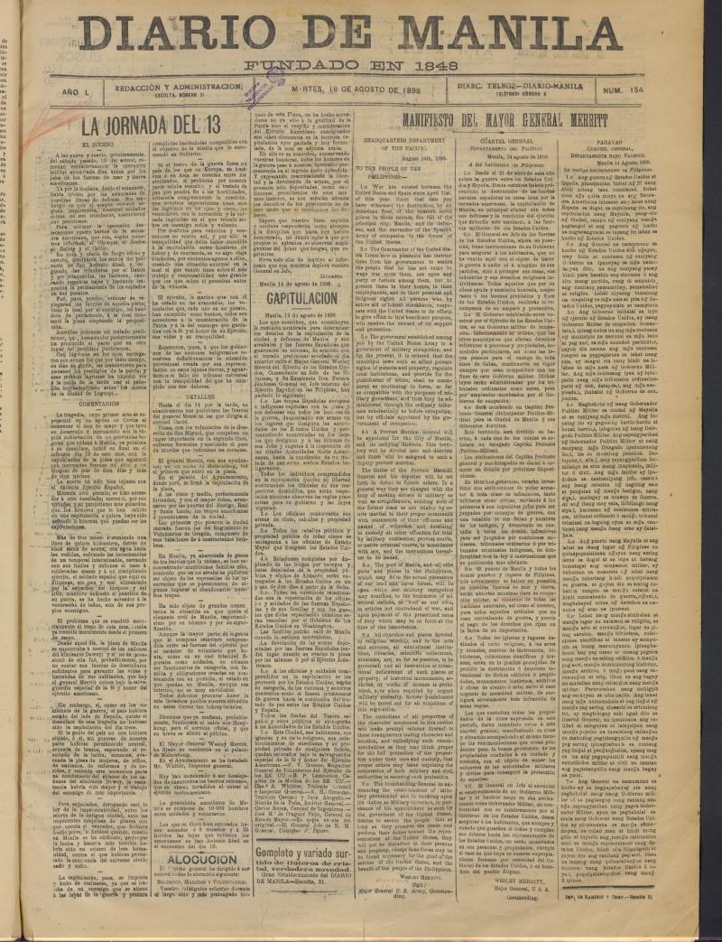 Diario de Manila del 16 de agosto de 1898, n 154