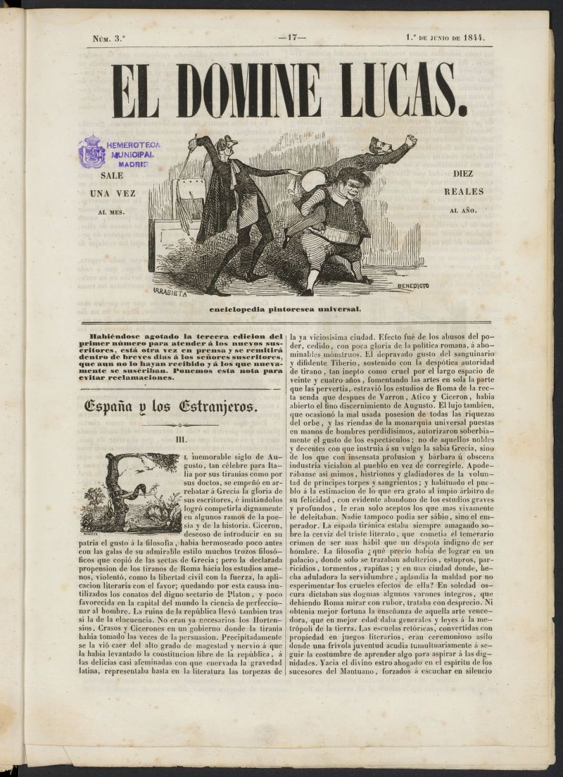 El Domine Lucas: enciclopedia pintoresca universal del 1 de junio de 1844, n 3